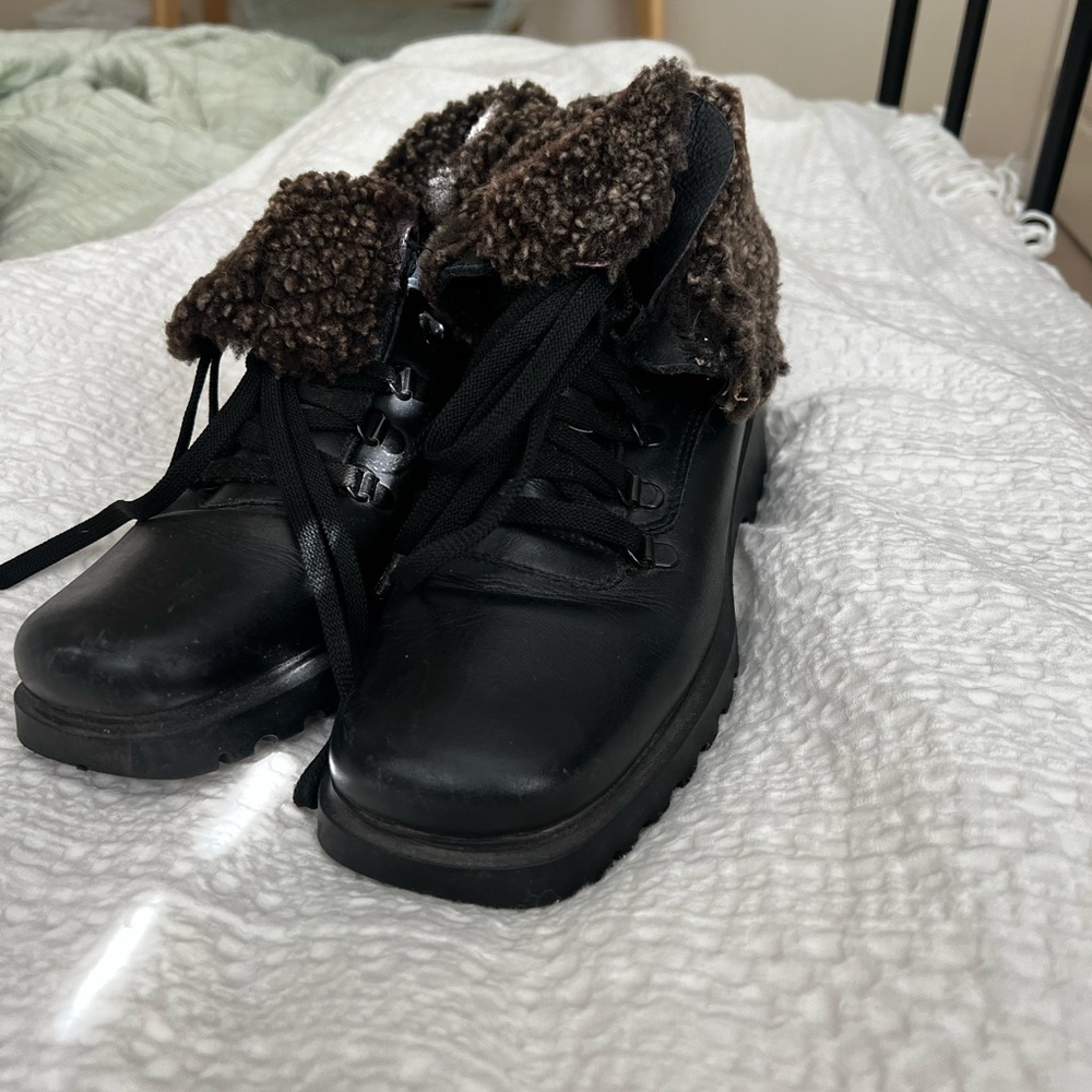 real leather faux fur half boots!